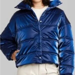 Wild Fable Blue Metallic Puffer Jacket size Medium